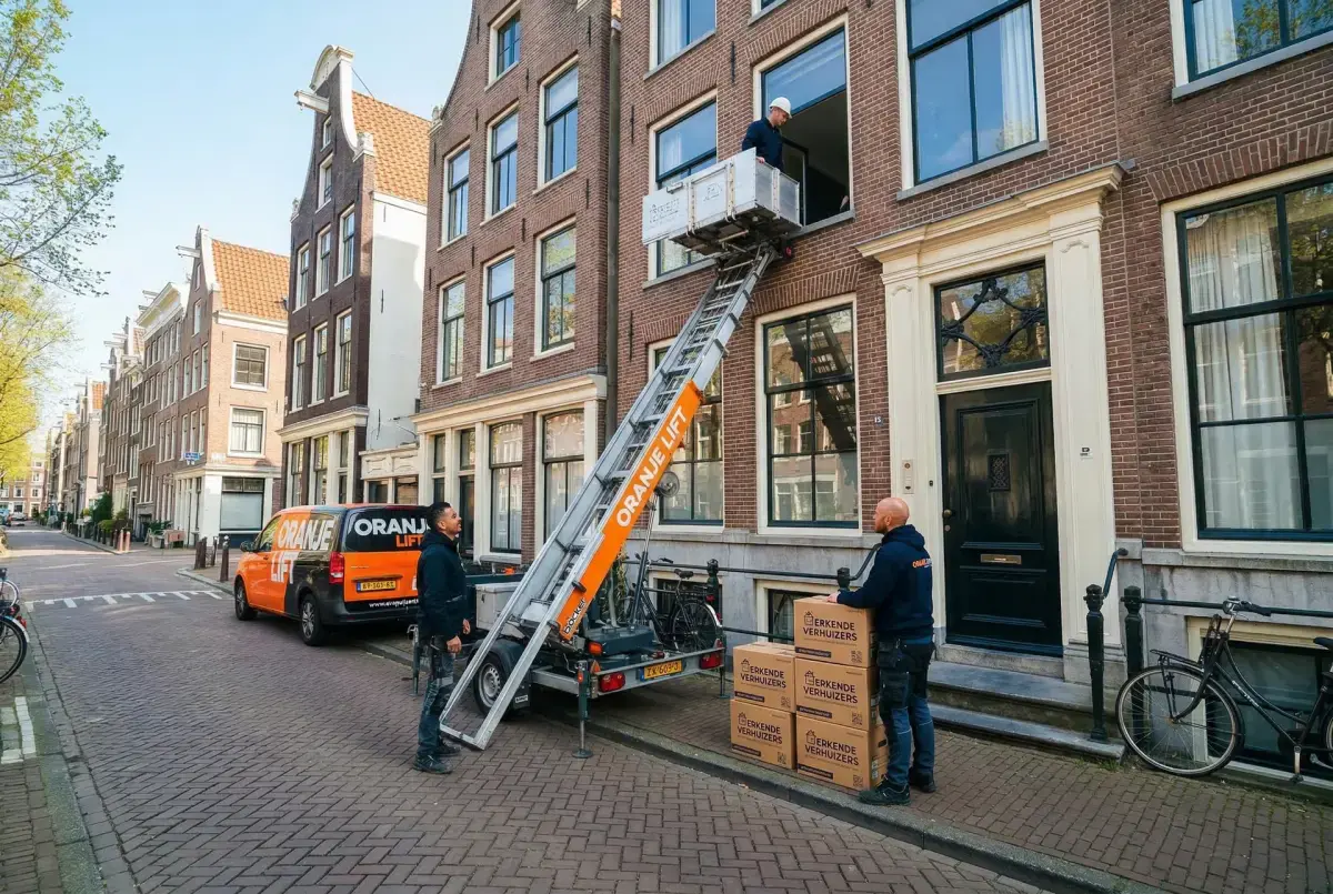 Compacte lift voor verhuizing in smalle straat Amstelveen