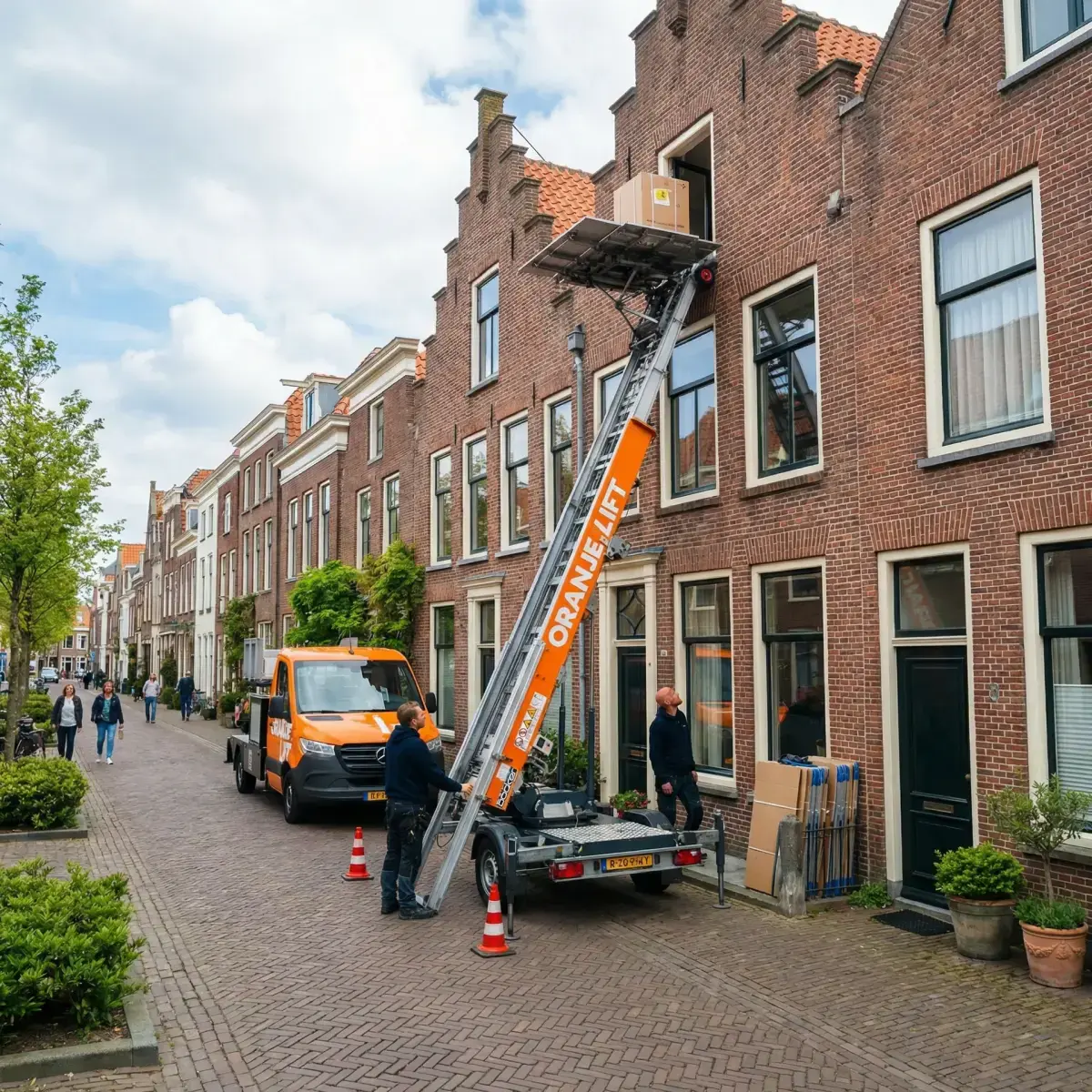 Aanhangerlift in gebruik bij woning in Amstelveen